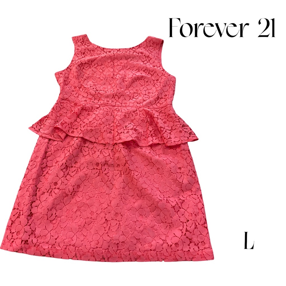 Forever 21 Pink Lace Peplum Dress Size L Juniors NWT A-Line Ruffle - Picture 4 of 13